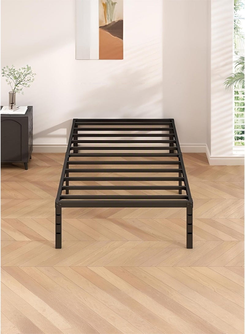 وين هولدر هيكل سرير معدني - ارتفاع ١٩٠*٩٥ سم مع مساحة تخزين، لا حاجة إلى مرتبة زنبركية، مع دعامة شرائح فولاذية متينة، قاعدة مرتبة متينة ومتينة، سهلة التركيب، لون أسود لغرفة النوم - Image 4